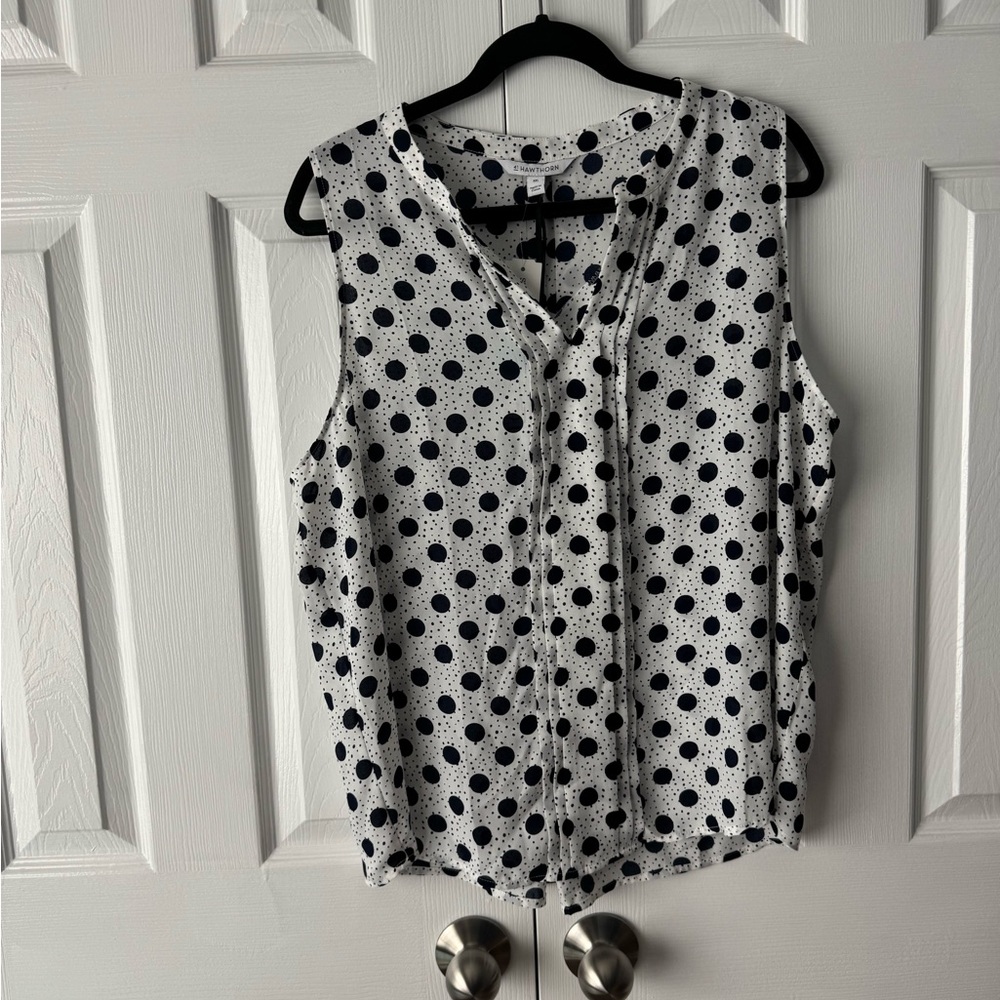 Polka Dot Sleeveless tank top - Navy Blue and Off-White Blouse by 41 Hawthorn